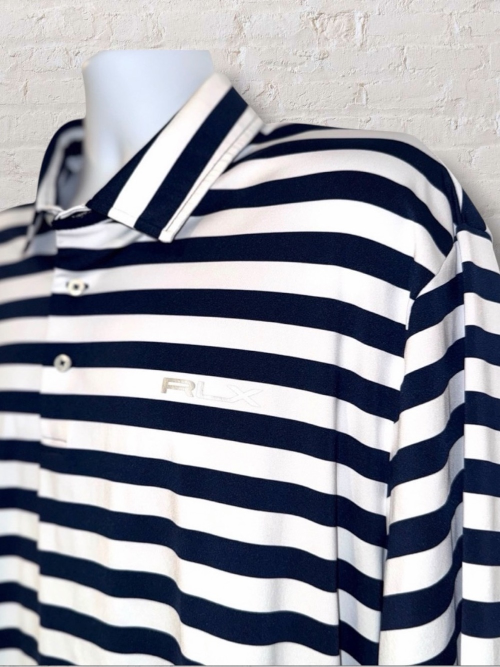 RLX Ralph Lauren XXL Navy White Stripe Golf Polo Performance Stretch - Picture 8 of 12